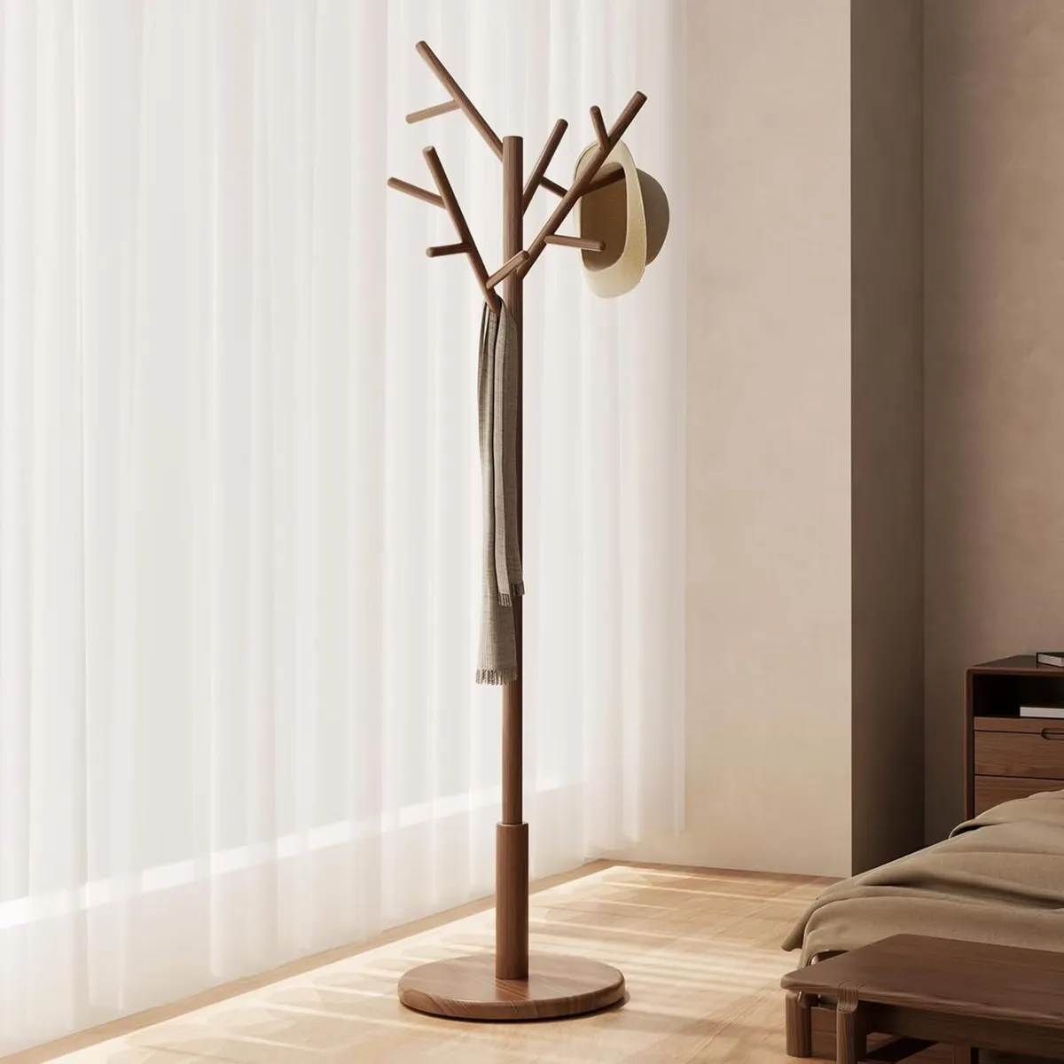 Coat Stand Wooden Rack Freestanding with 12 Hooks - Image 1