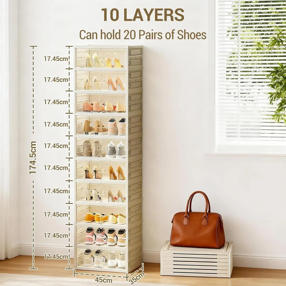 10 Tier Foldable Shoe Rack with Doors for 16-18 - Image 3