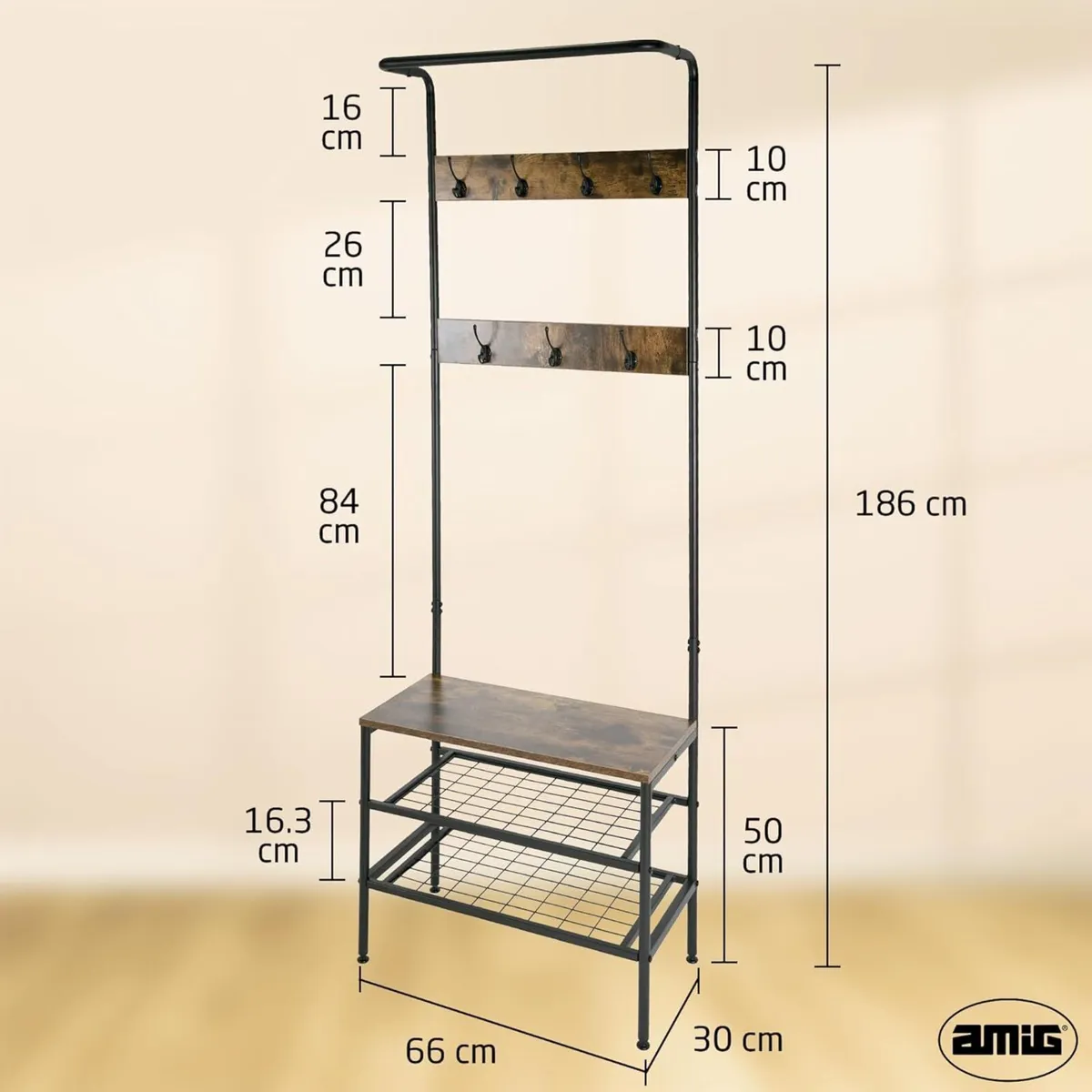 - Coat Rack with Shoe Shelf Lukïen Entryway - Image 2