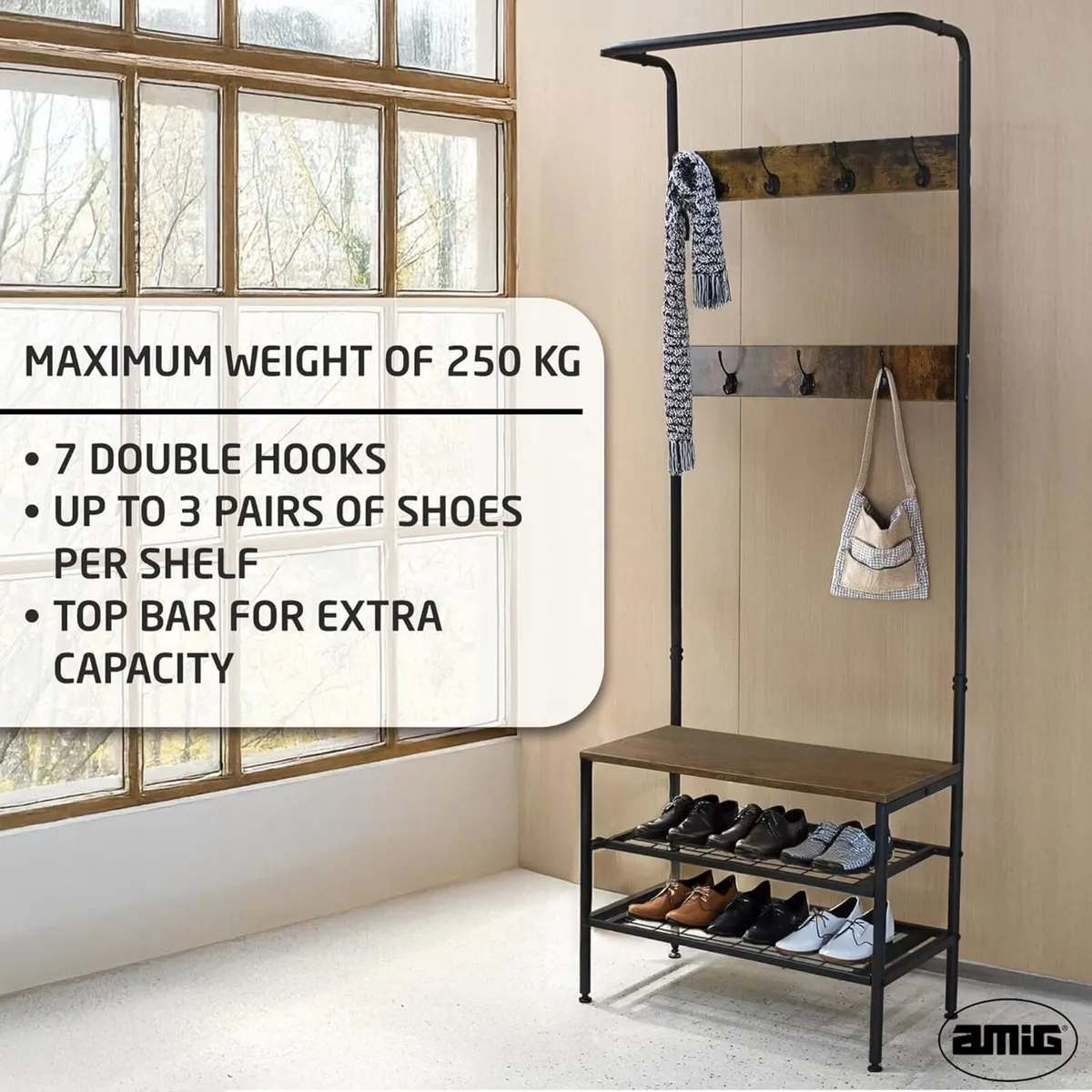 - Coat Rack with Shoe Shelf Lukïen Entryway - Image 4