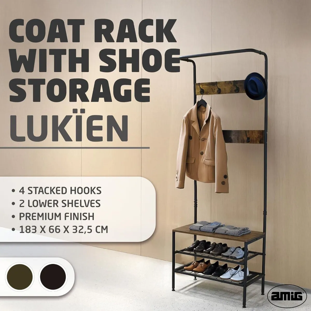 - Coat Rack with Shoe Shelf Lukïen Entryway - Image 3