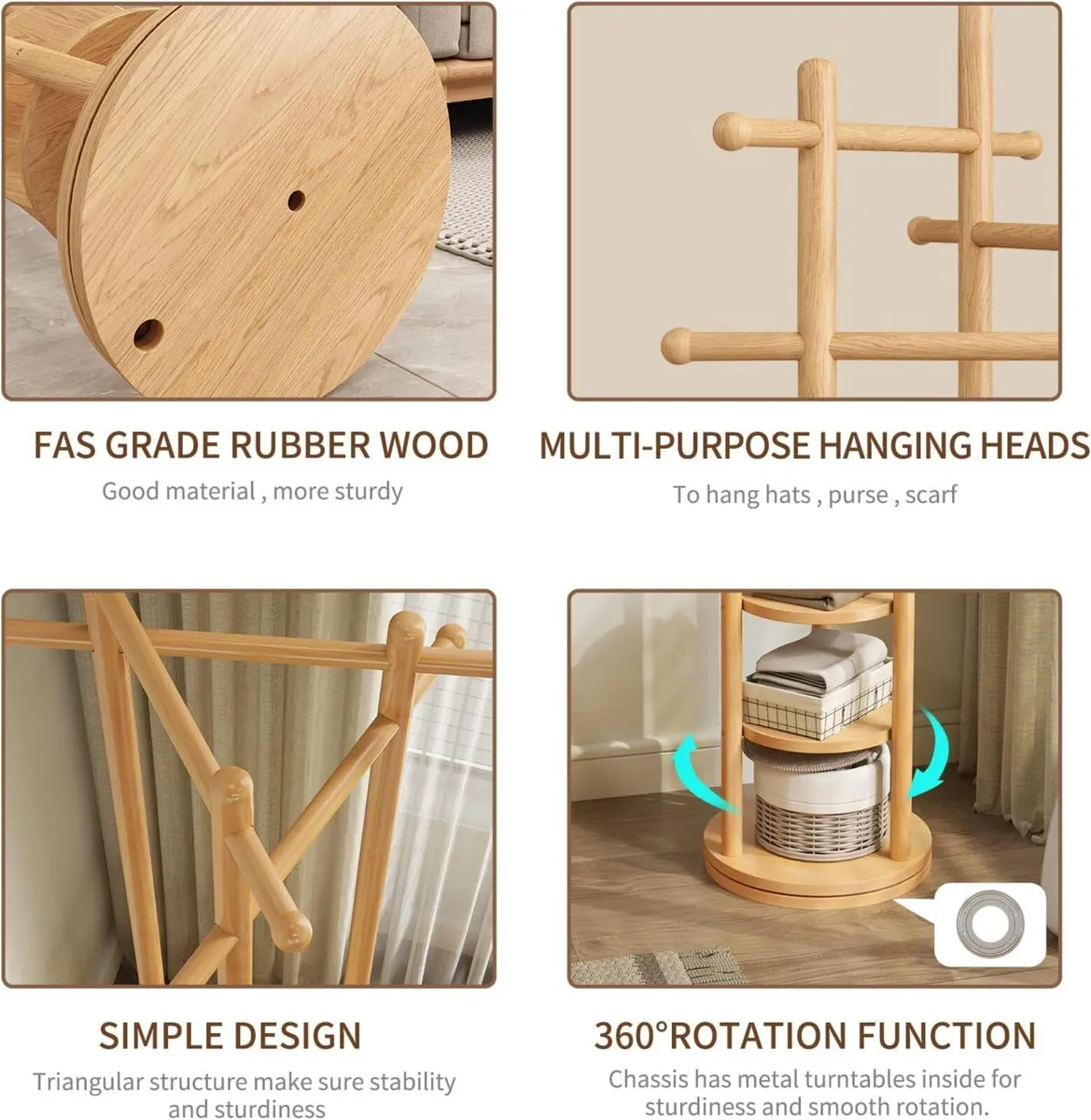 Coat Stand Woodem Rack with 3 Storage Shelves - Image 3