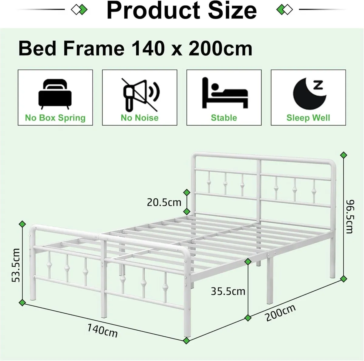 Metal Bed Frame 140x200 cm with Victorian - Image 2