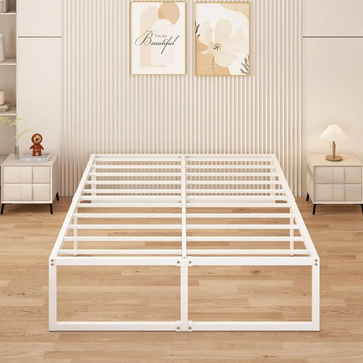 Doubl Bed Frame 160x200 cm Metal Platform with - Image 1
