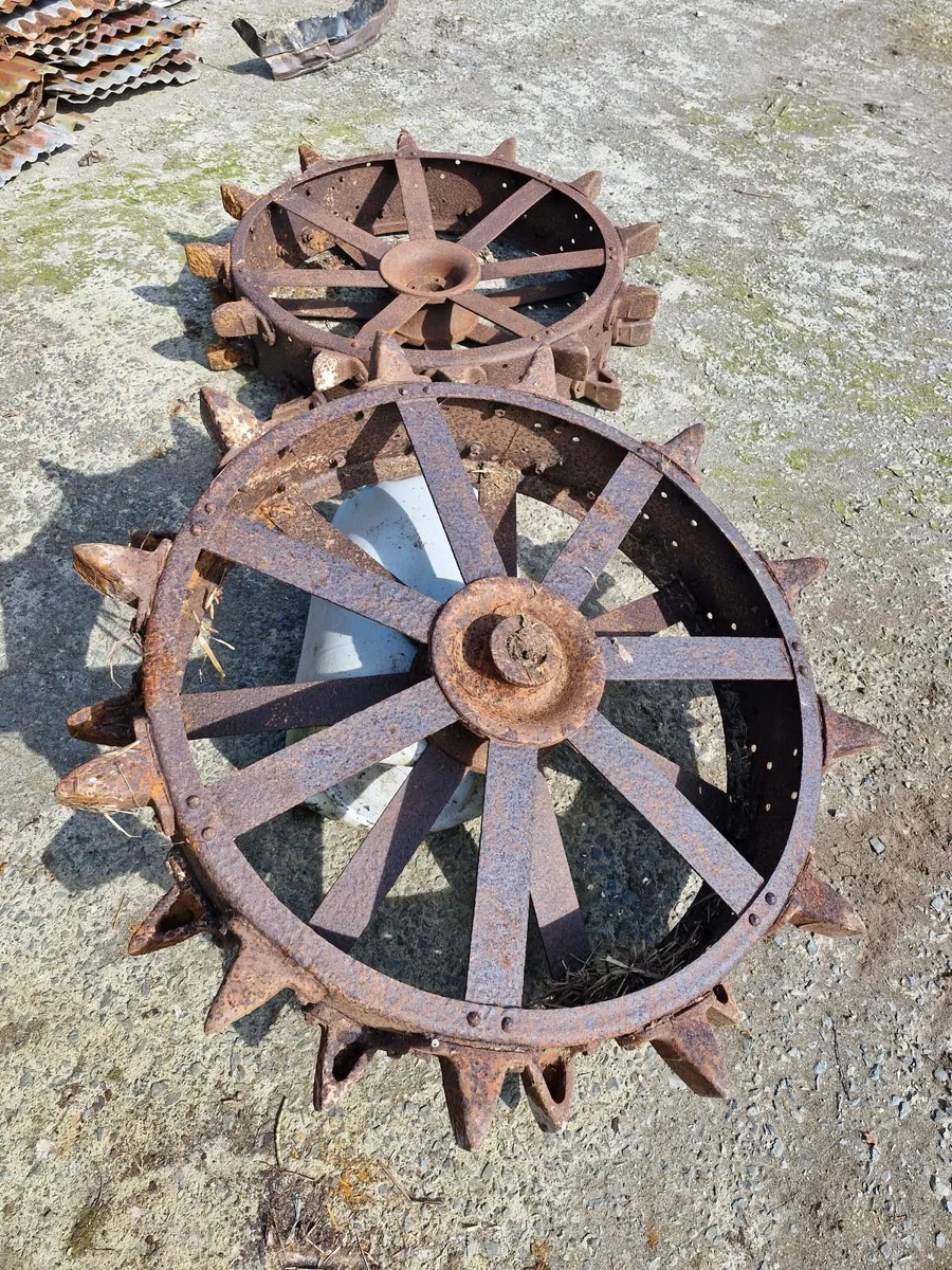 2 Metal Rear Tractor Wheels With Spade Teeth/Lugs - Image 1