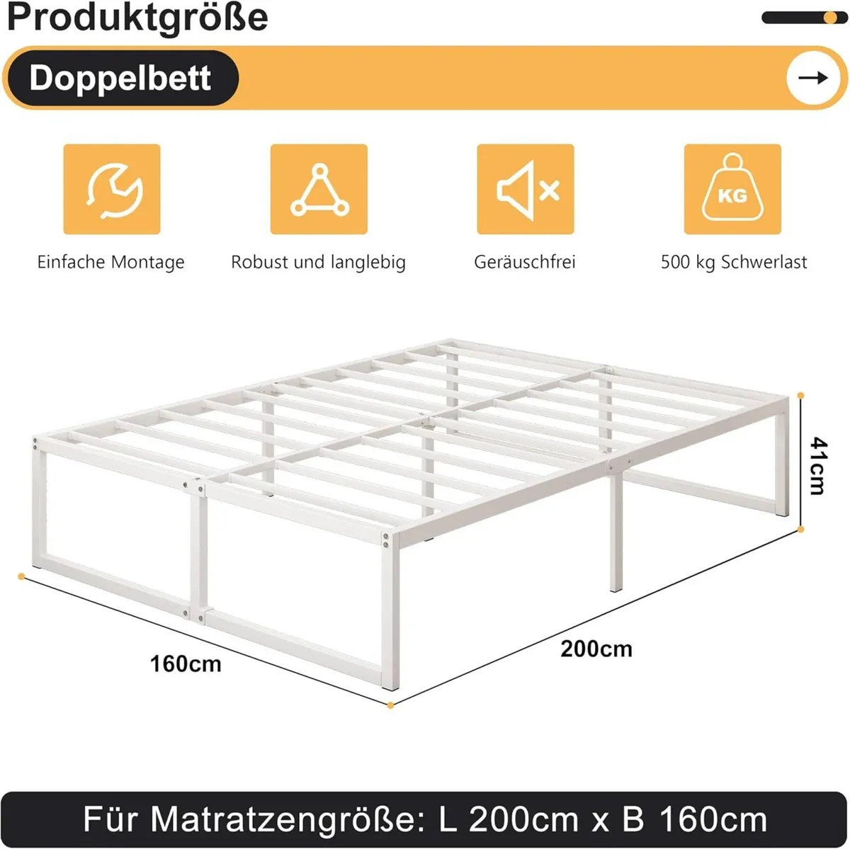 Doubl Bed Frame 160x200 cm Metal Platform with - Image 2