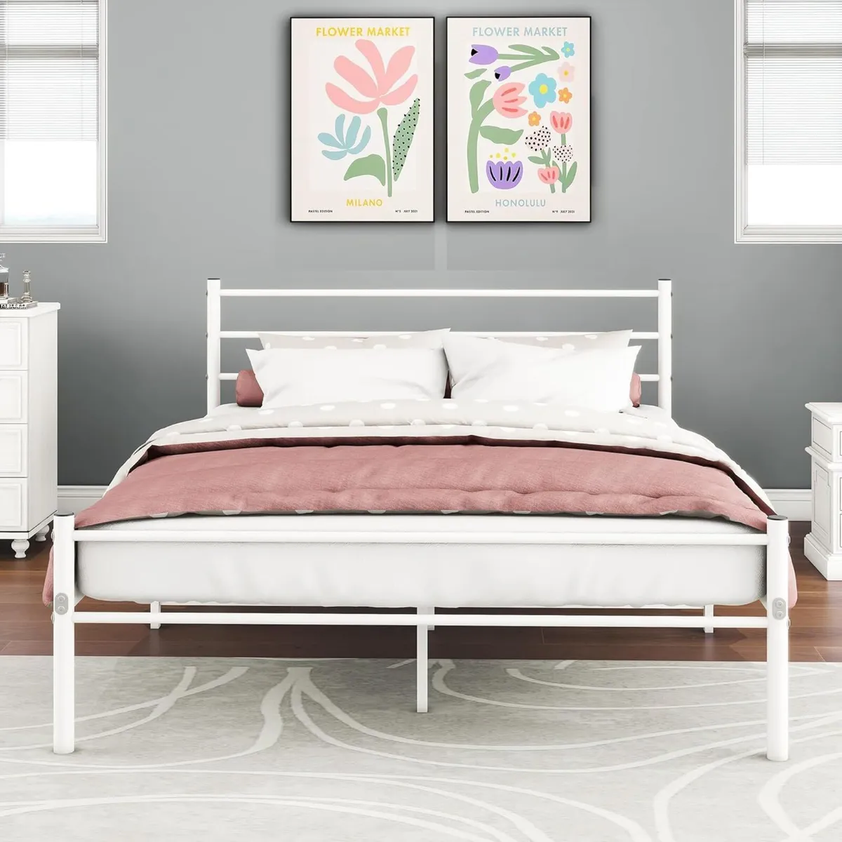 Metal Bed with Slatted Frame Double Headboard - Image 1