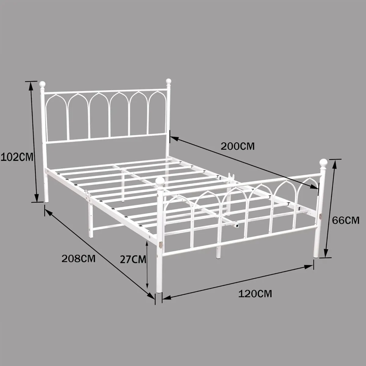 Metal Bed with Slatted Frame Double Headboard - Image 2