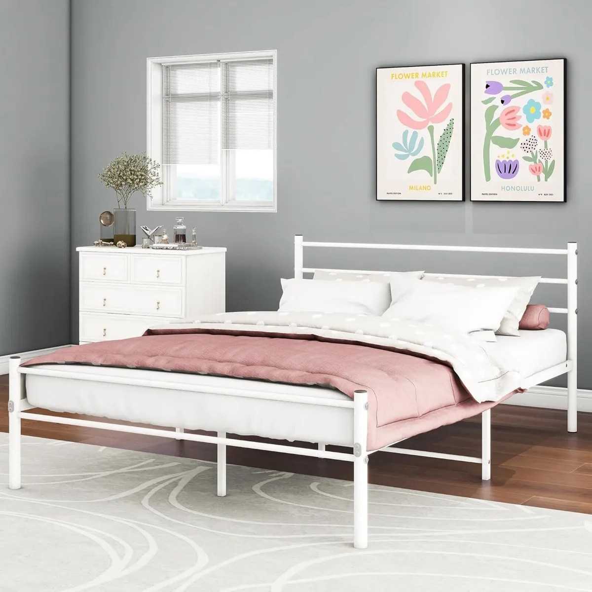 Metal Bed with Slatted Frame Double Headboard - Image 4