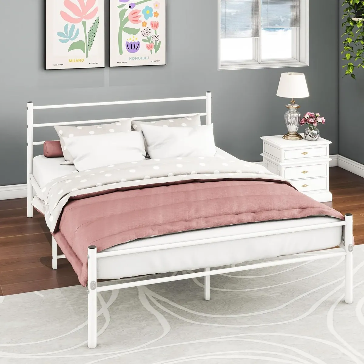 Metal Bed with Slatted Frame Double Headboard - Image 3