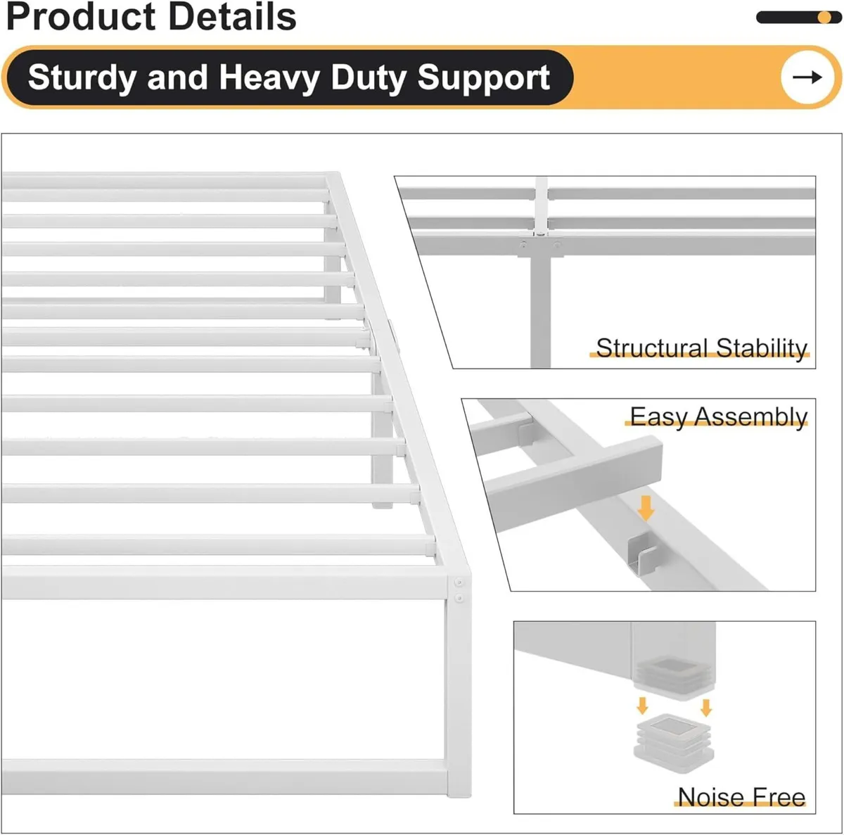 Single Bed Frame 90x190 cm Metal with Steel Slat - Image 4