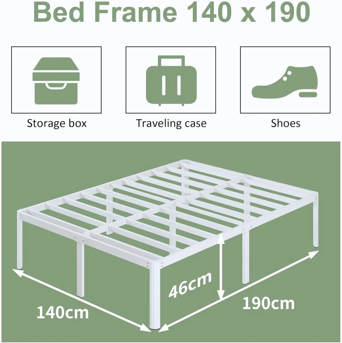 46 cm High Double Bed Frame 140 x 190 with - Image 2