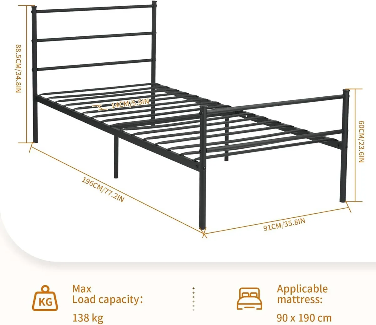 Bed Frame Guest Metal Modern Single Youth with - Image 2