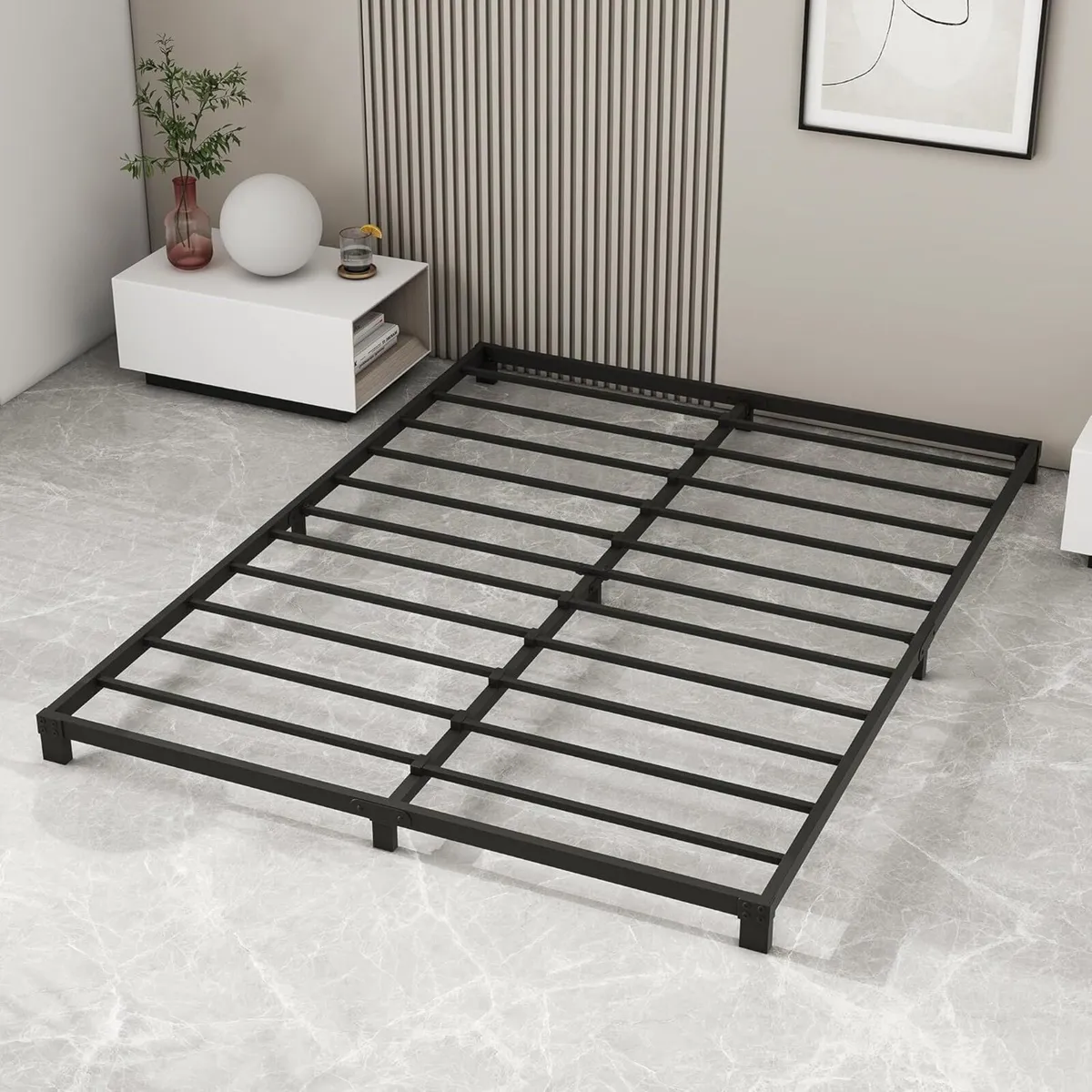 Metal Platform Bed Frame 140 x 200 cm Low with - Image 1