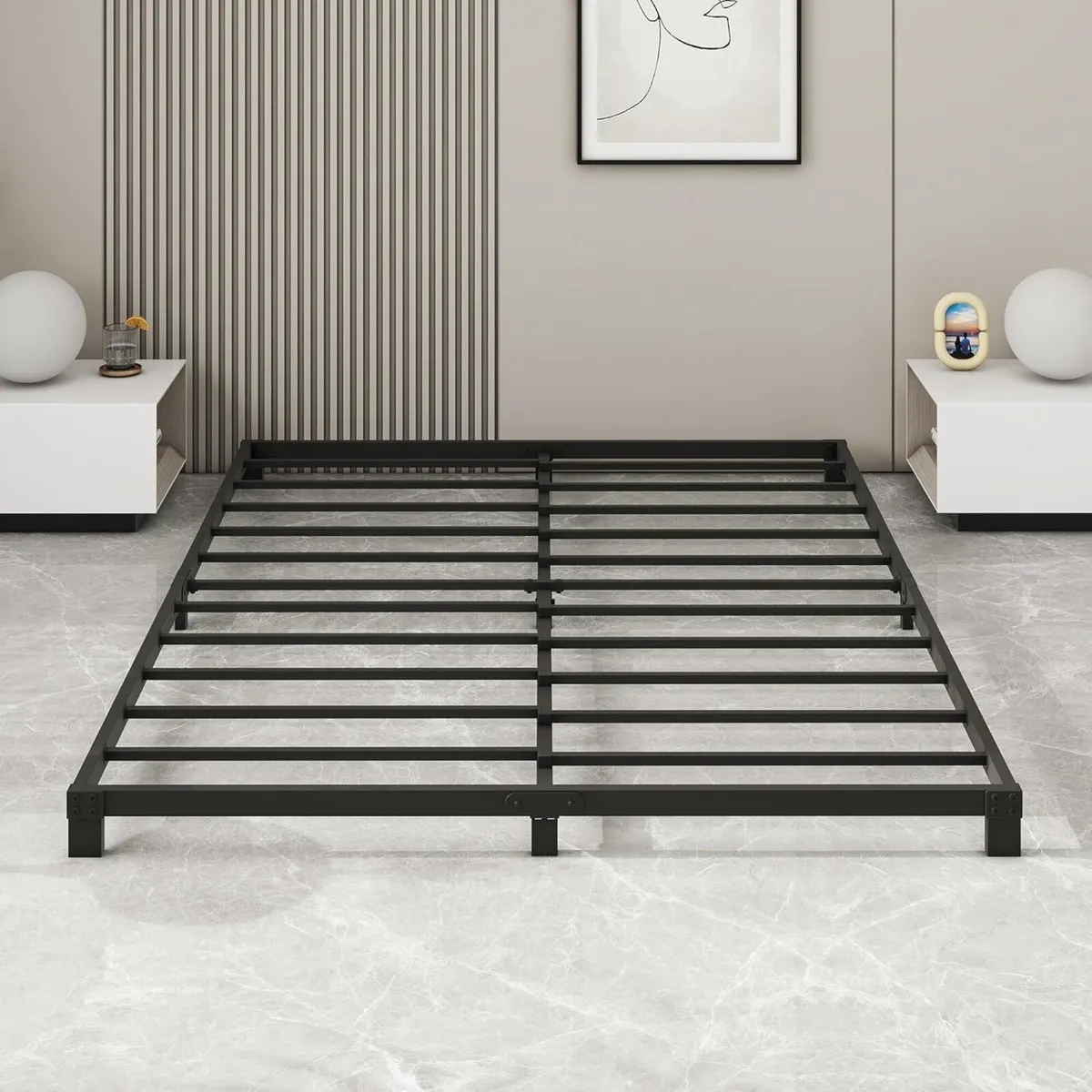 Metal Platform Bed Frame 140 x 200 cm Low with - Image 3