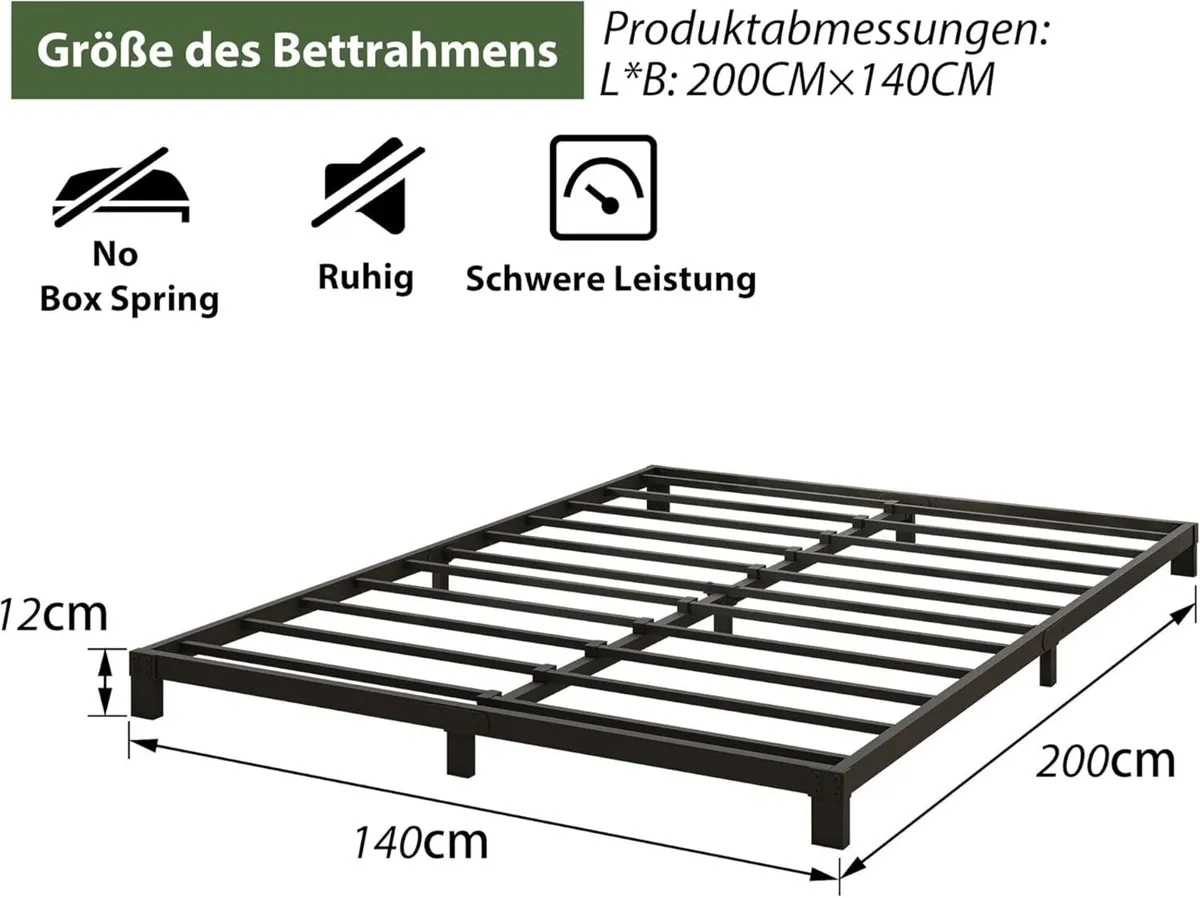 Metal Platform Bed Frame 140 x 200 cm Low with - Image 2