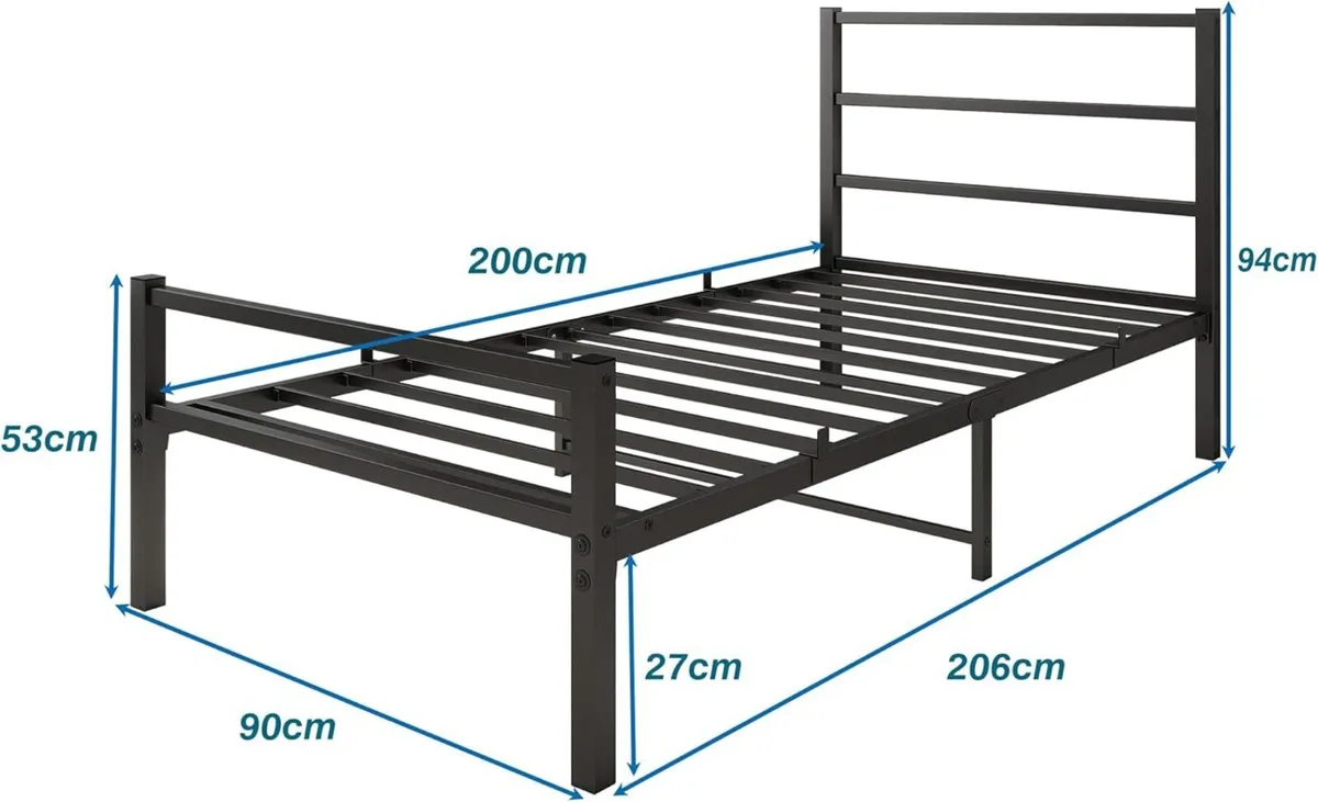 Bed Frame 90 x 200 cm Single Metal with Slatted - Image 2