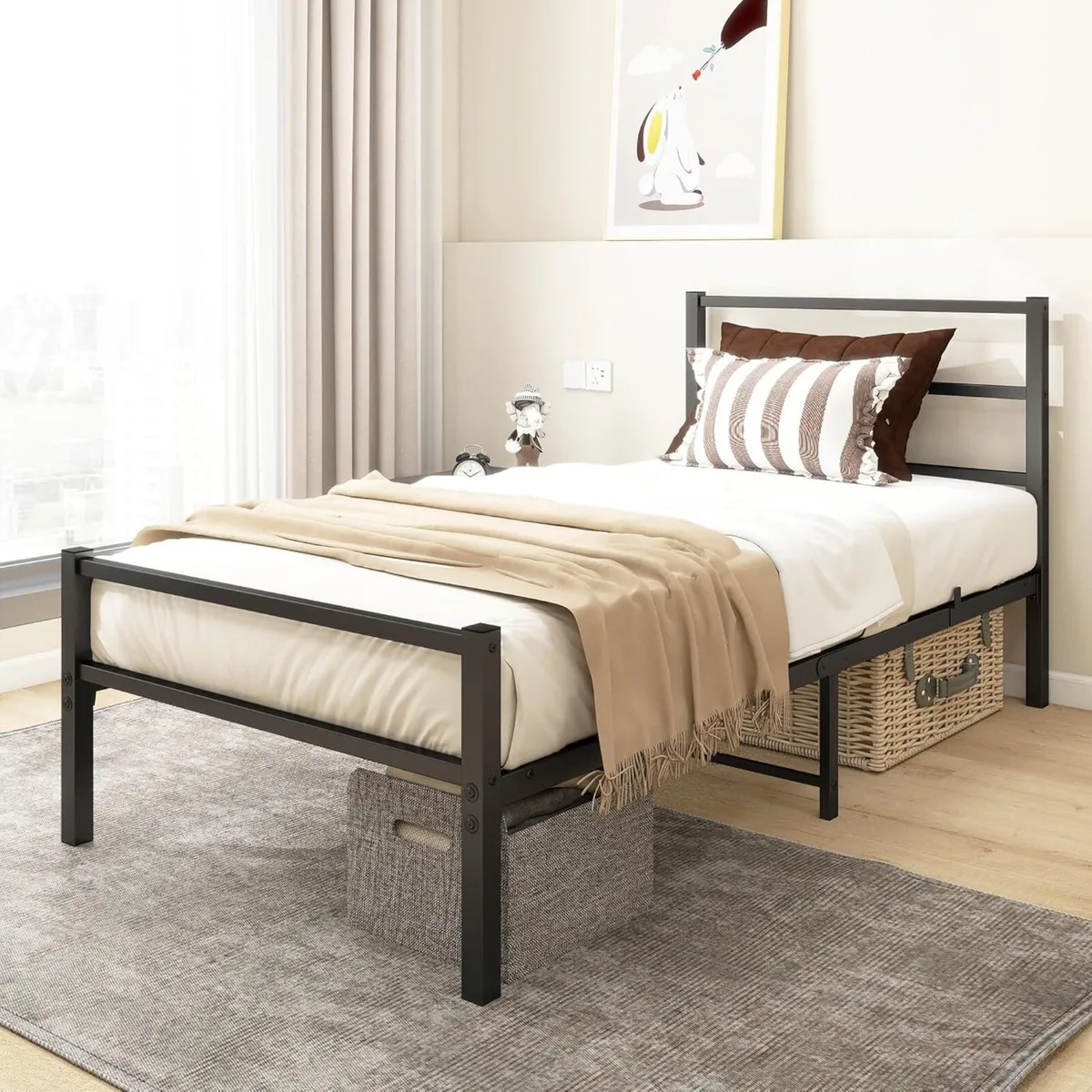 Bed Frame 90 x 200 cm Single Metal with Slatted - Image 3