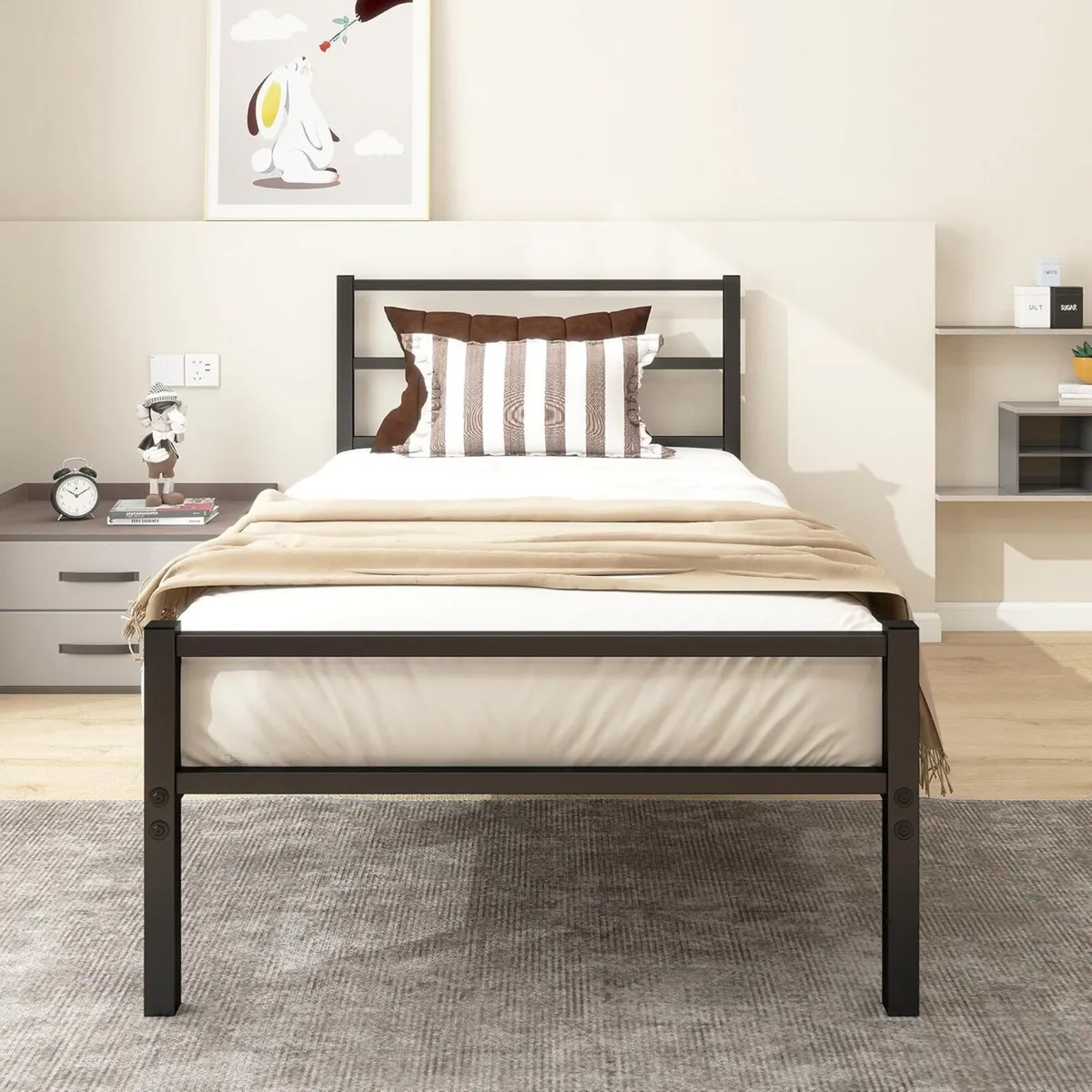 Bed Frame 90 x 200 cm Single Metal with Slatted - Image 1