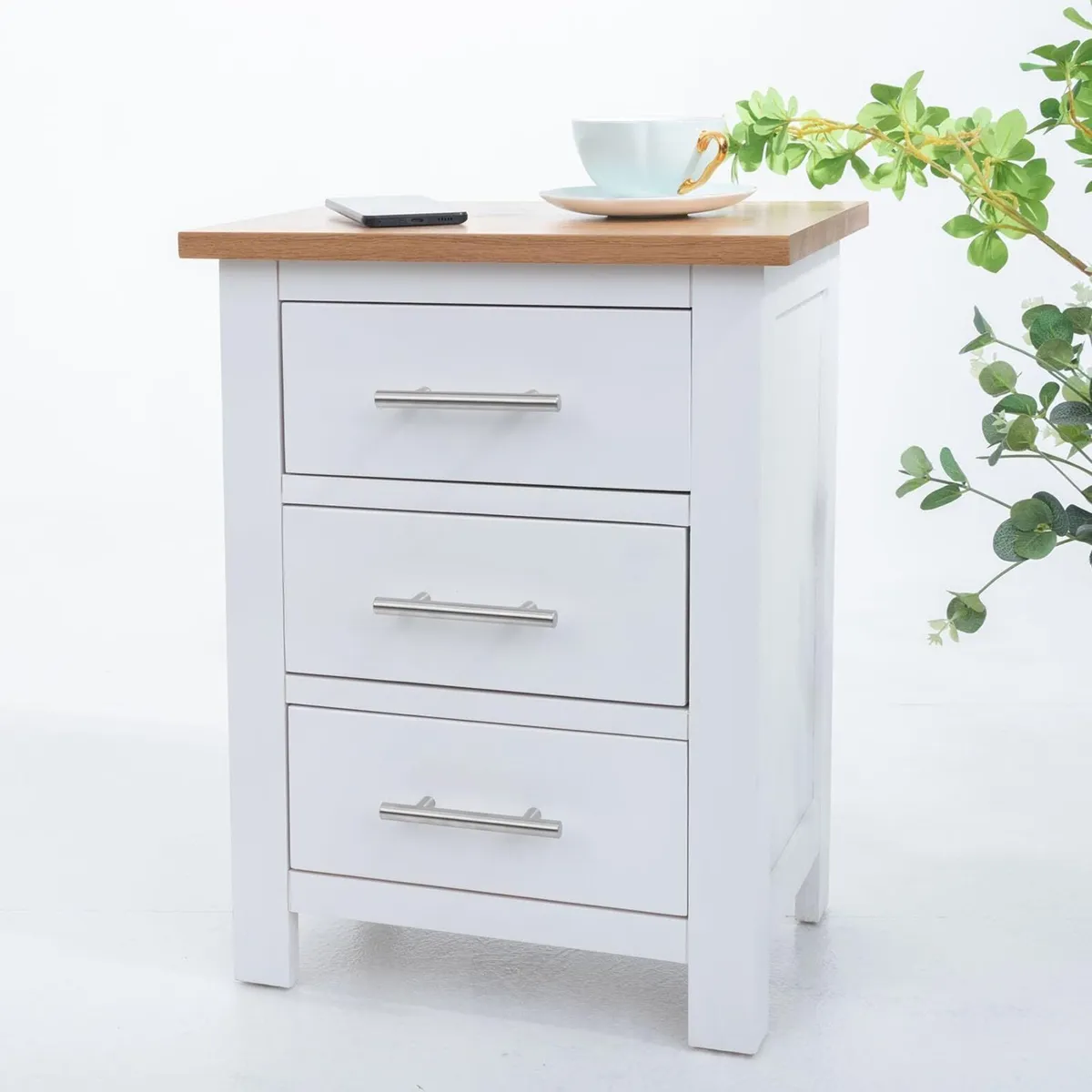 OAK Bedside Table 3 Drawers NC Paint Cabinet MDF - Image 1