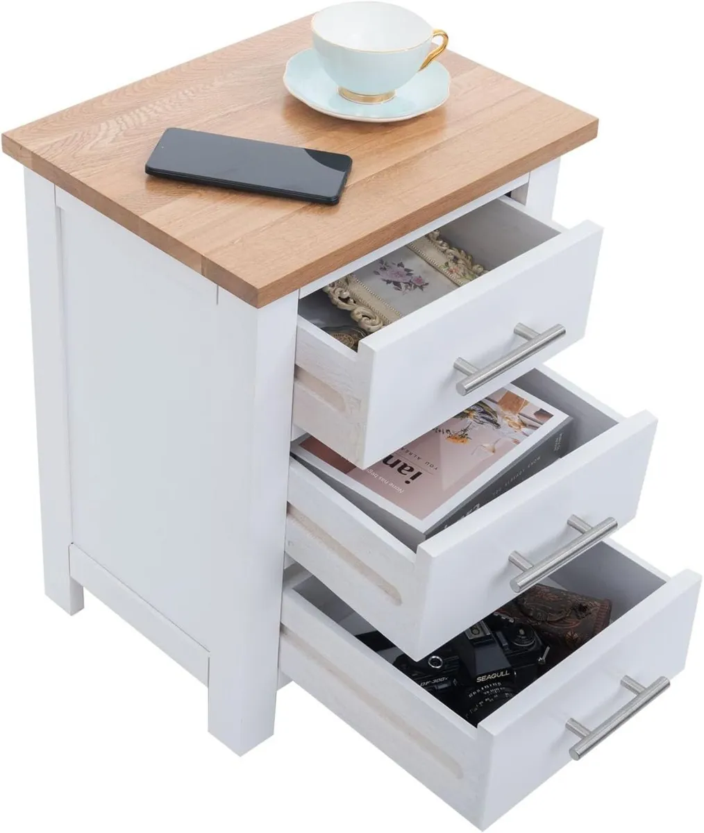 OAK Bedside Table 3 Drawers NC Paint Cabinet MDF - Image 4