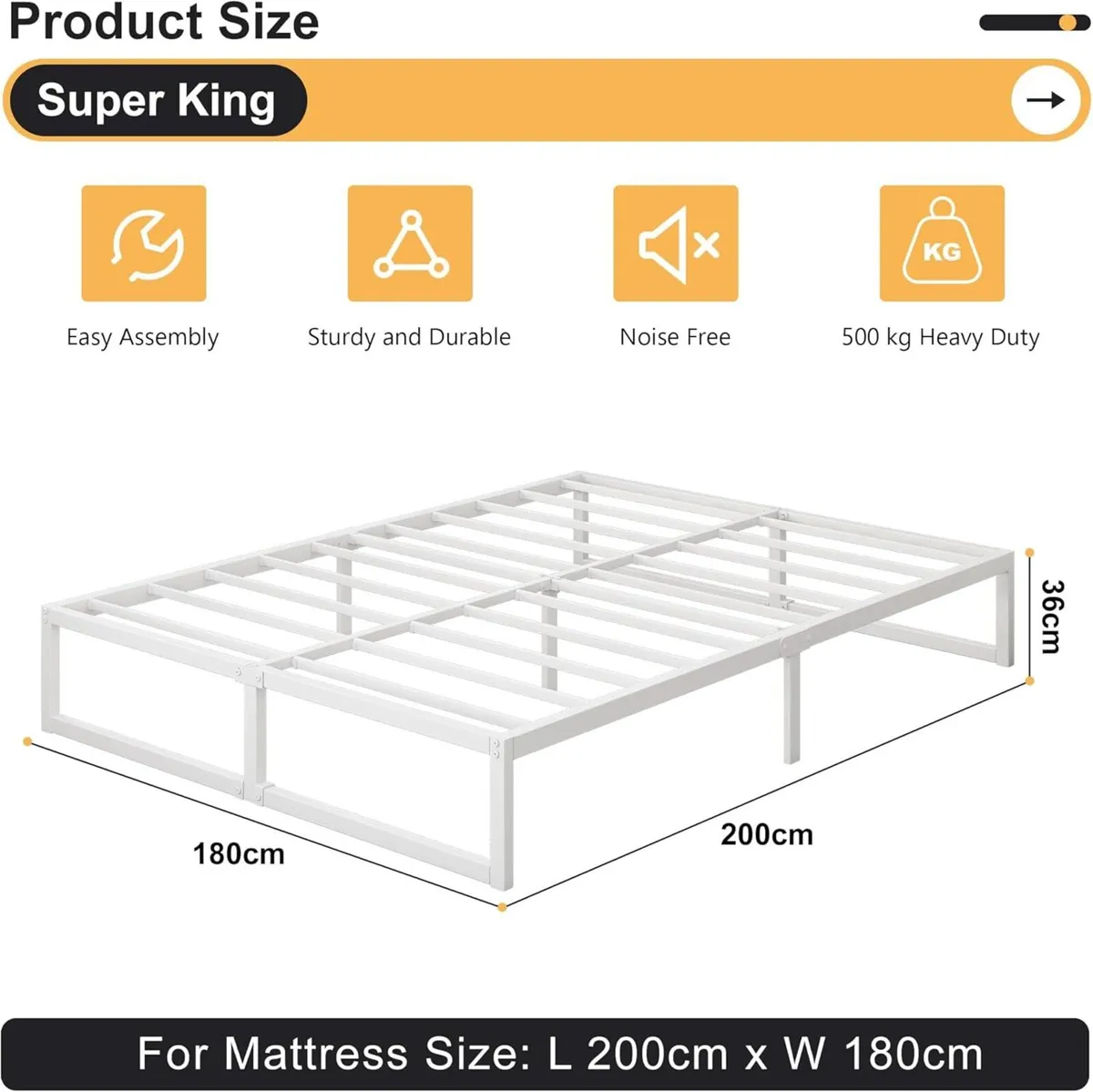 Super King Bed Frame 180x200 cm Metal Platform - Image 2