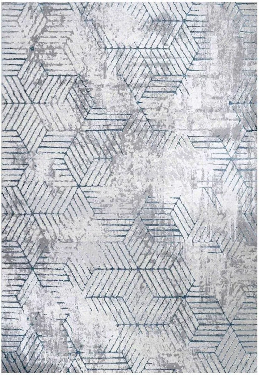 Designer Modern Geometric Grey Navy Plush Living - Image 2