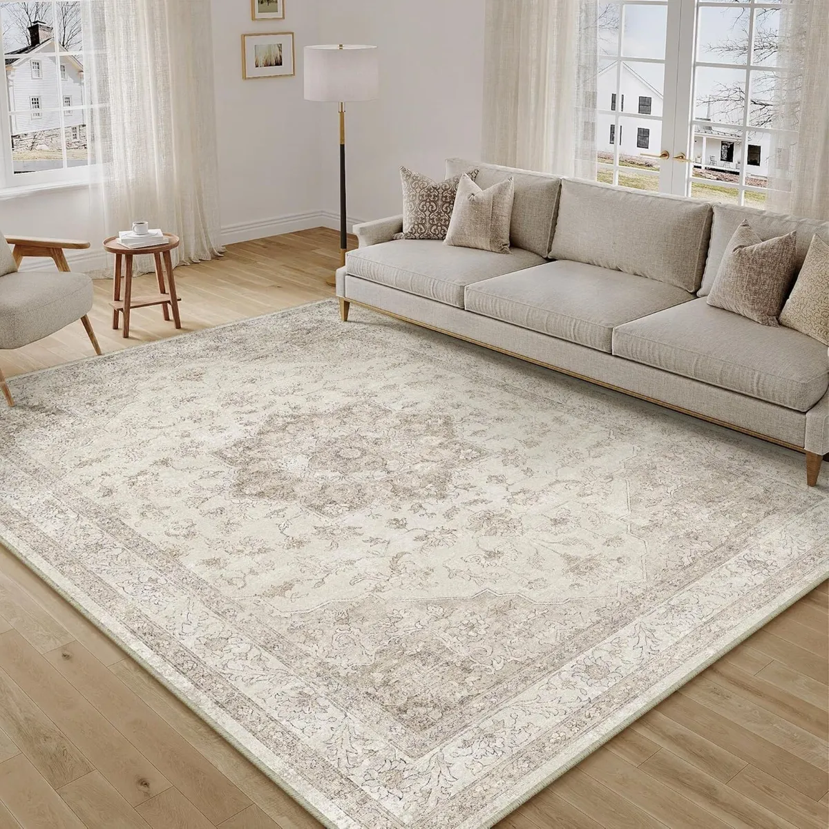 Vintage Washable Beige Rugs Living Room Area Rug - Image 1