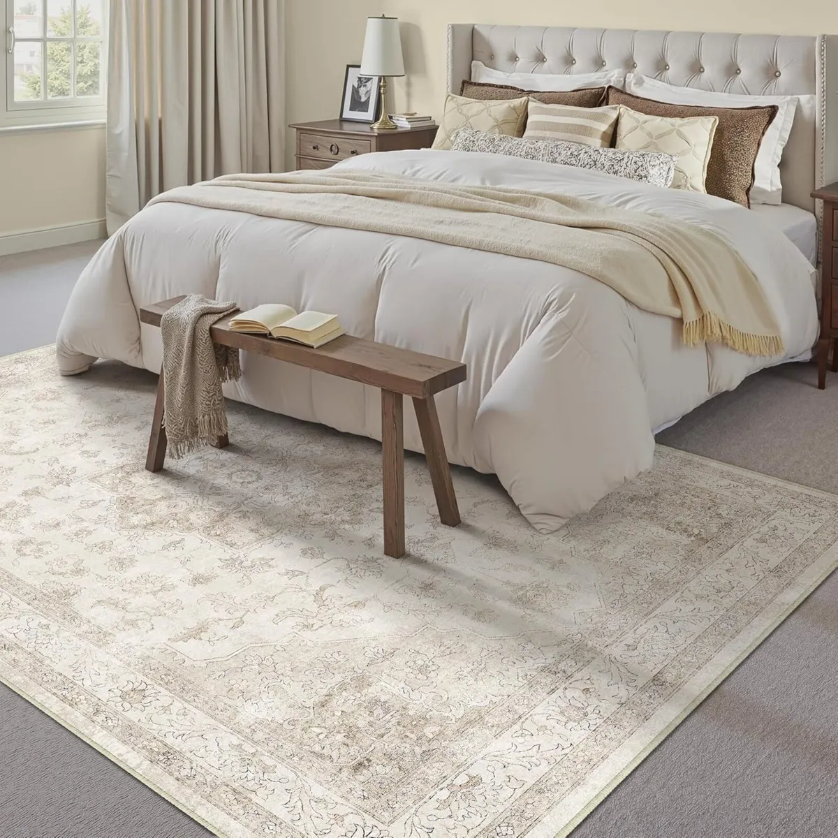 Vintage Washable Beige Rugs Living Room Area Rug - Image 3