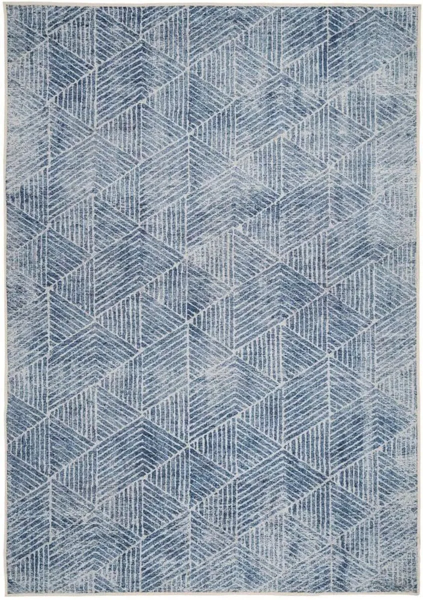 Machine Washable Blue Geometric Cotton Rugs - Image 3