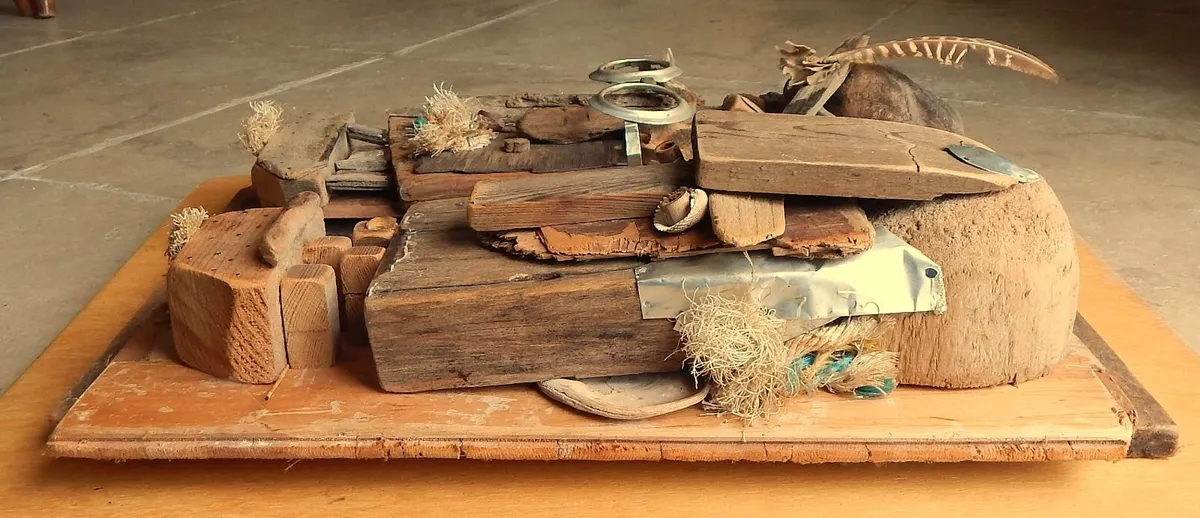 Large Handmade Signed Art Piece in Wood & Metal - Image 4