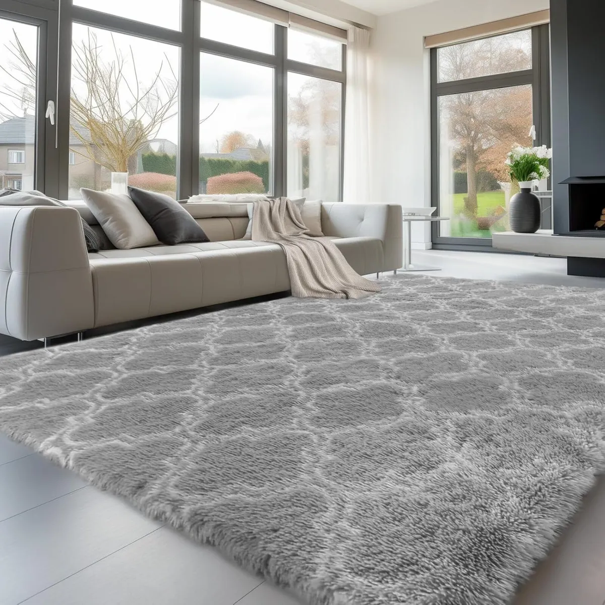 High Pile Grey Living Room Rug 160 x 230 cm - Image 1