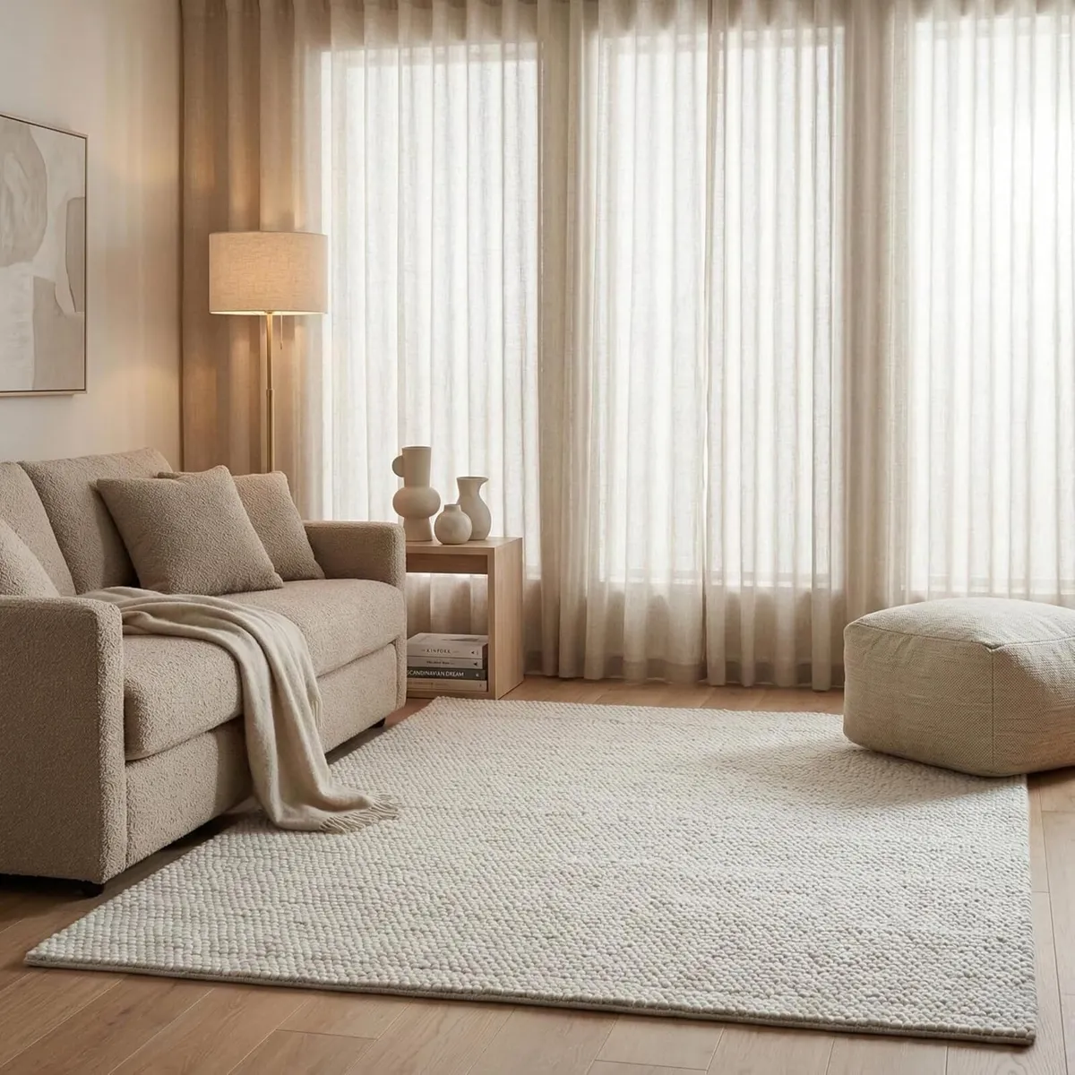 80 x 150 cm Rug Living Room Ivory Wool Modern - Image 2