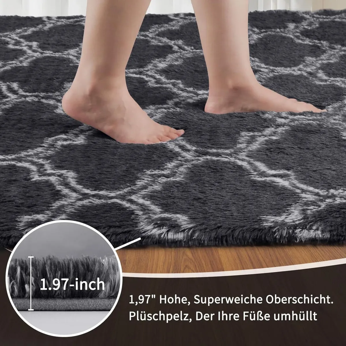 High Pile Rug Grey 240 x 340 cm Washable Non-Slip - Image 2