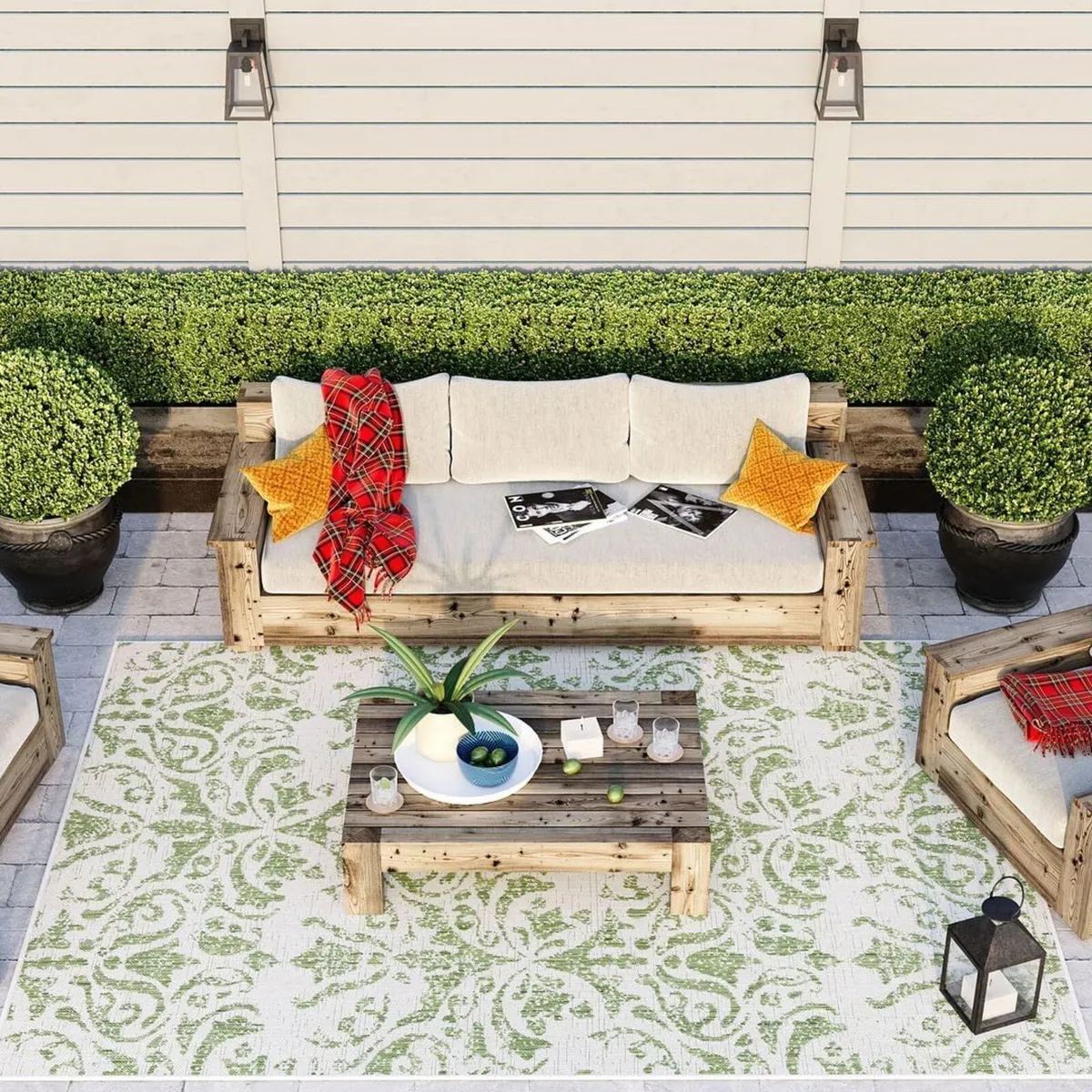 Olive Green Large Floral Flatweave Rug Outdoor - Image 1