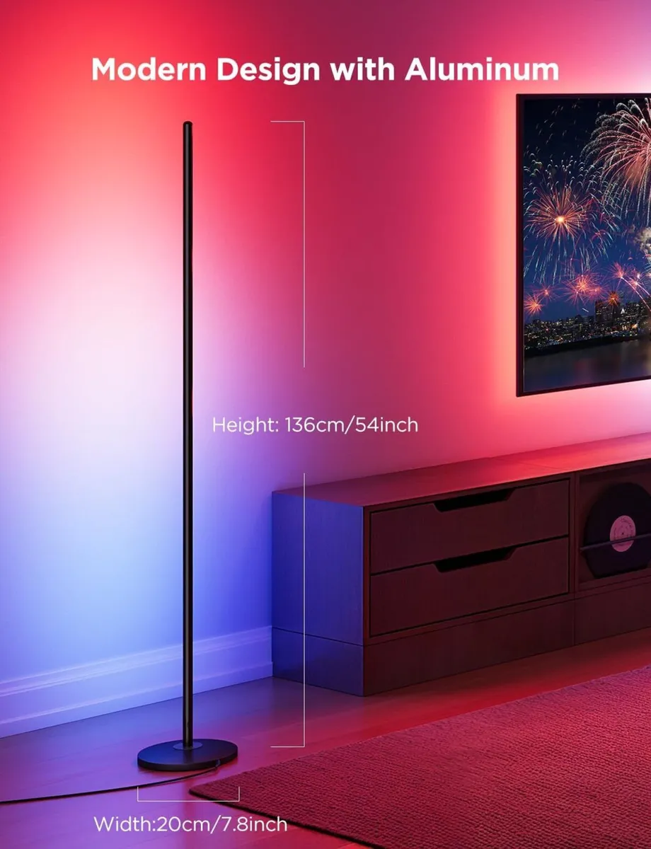 LED Floor Lamp Black RGBIC Modern Corner Smart - Image 3