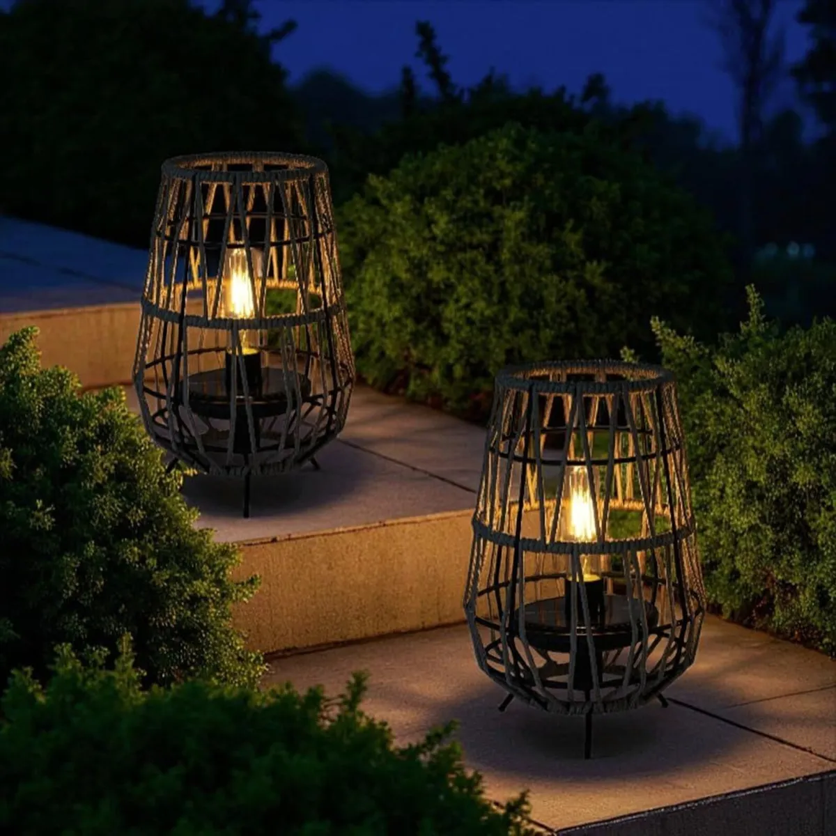 Set of 2 Solar Lantern Outdoor Table Lamp Outside - Image 1