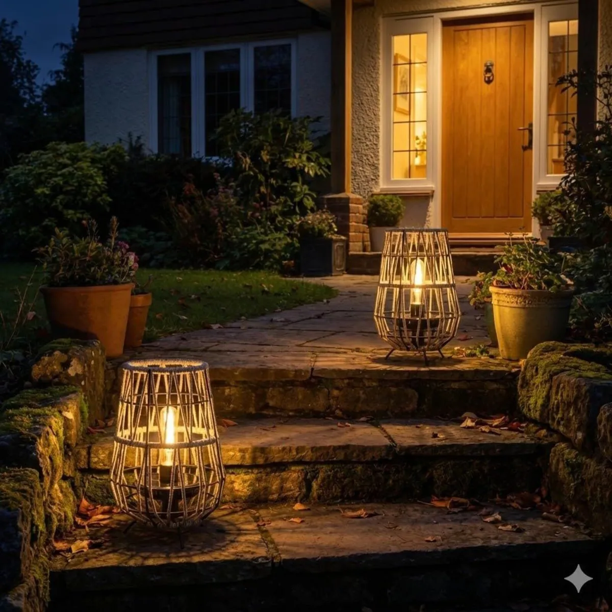 Set of 2 Solar Lantern Outdoor Table Lamp Outside - Image 2