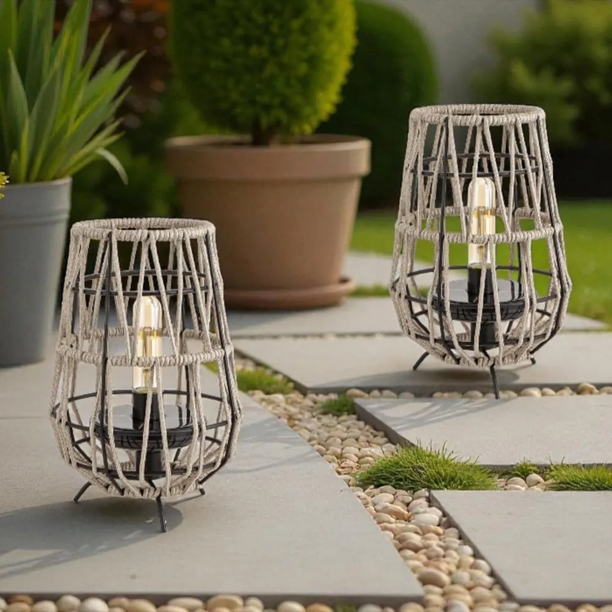Set of 2 Solar Lantern Outdoor Table Lamp Outside - Image 3