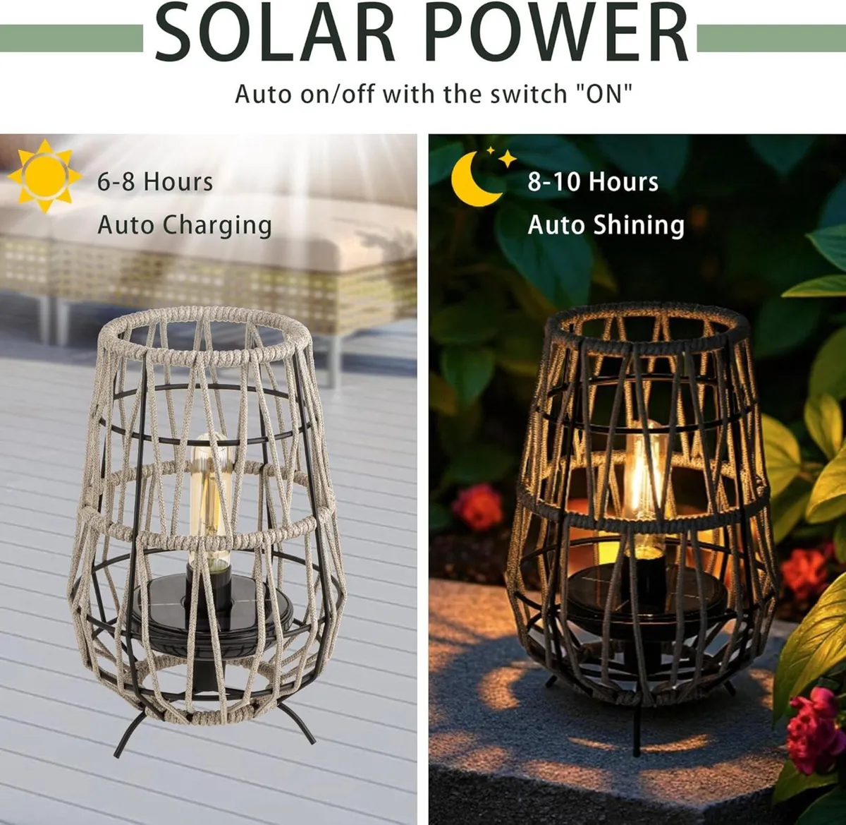 Set of 2 Solar Lantern Outdoor Table Lamp Outside - Image 4