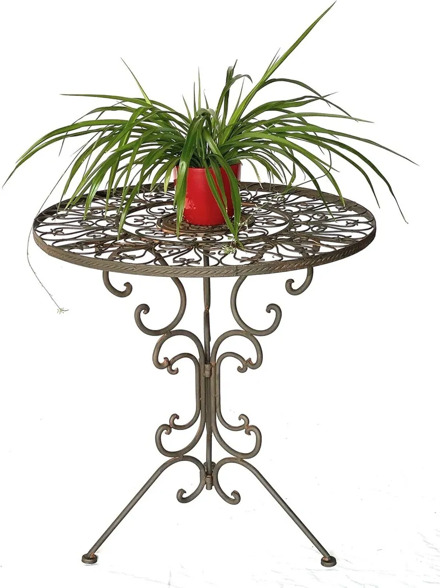 Antique Round Garden Table Iron Brown 70cm - Image 4