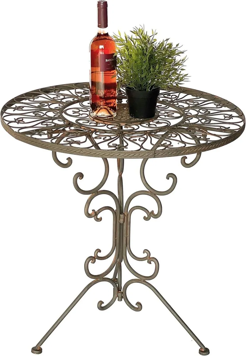 Antique Round Garden Table Iron Brown 70cm - Image 1