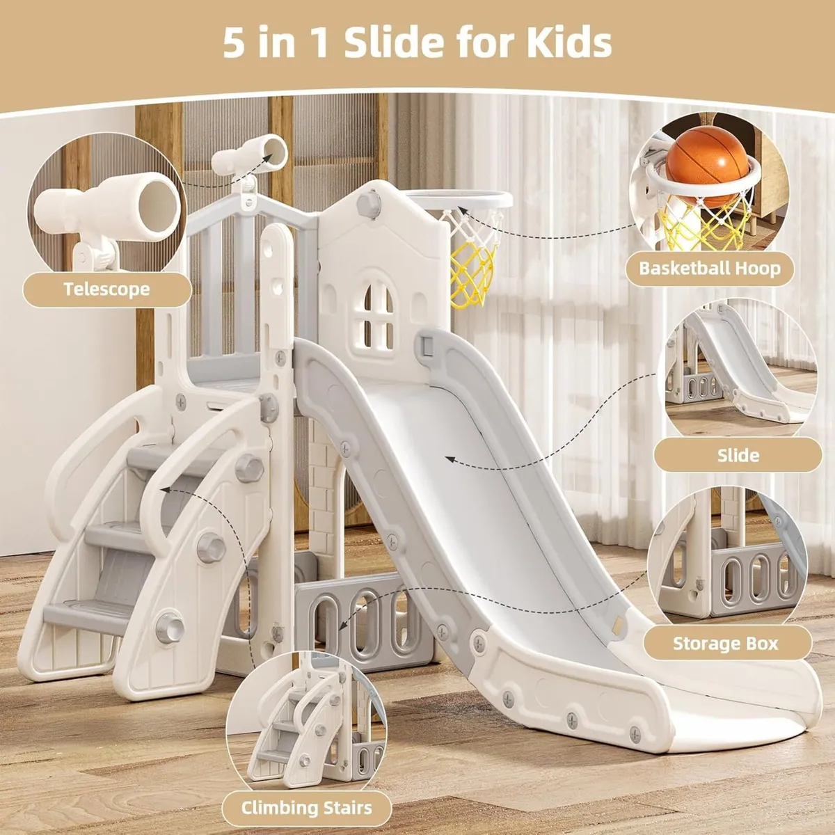 5-in-1 Kids Slide Toddler Castle with Stairs - Image 3