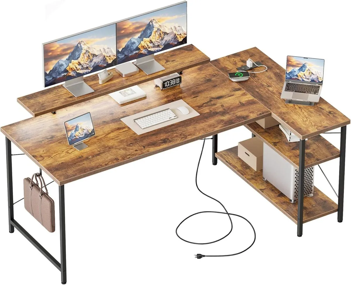 Small L-Shaped Desk with LED 140x70cm Computer - Image 1