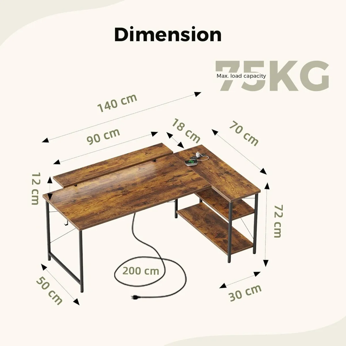 Small L-Shaped Desk with LED 140x70cm Computer - Image 2