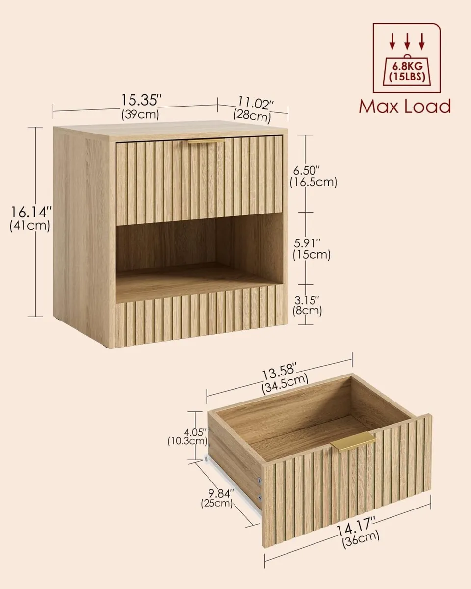 Oak Bedside Table Small Cabinet with Drawer - Image 2