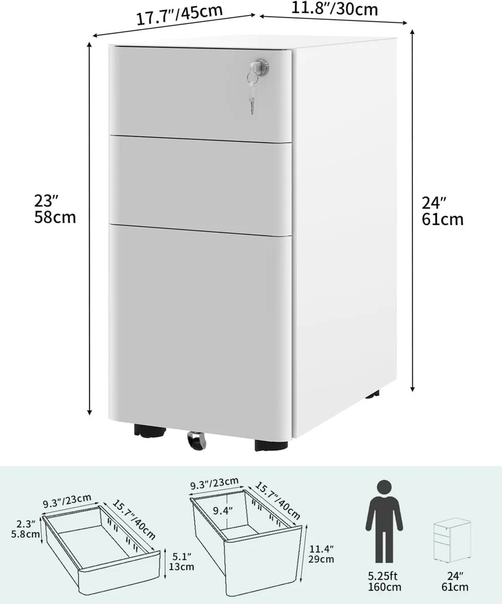 3-Drawers Filing Cabinet Lockable Home Office - Image 3