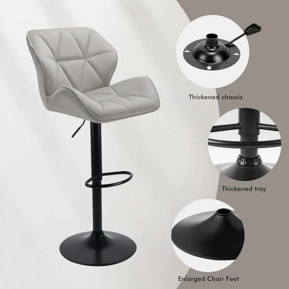 Set of 2 Velvet Bar Stools Adjustable High - Image 4