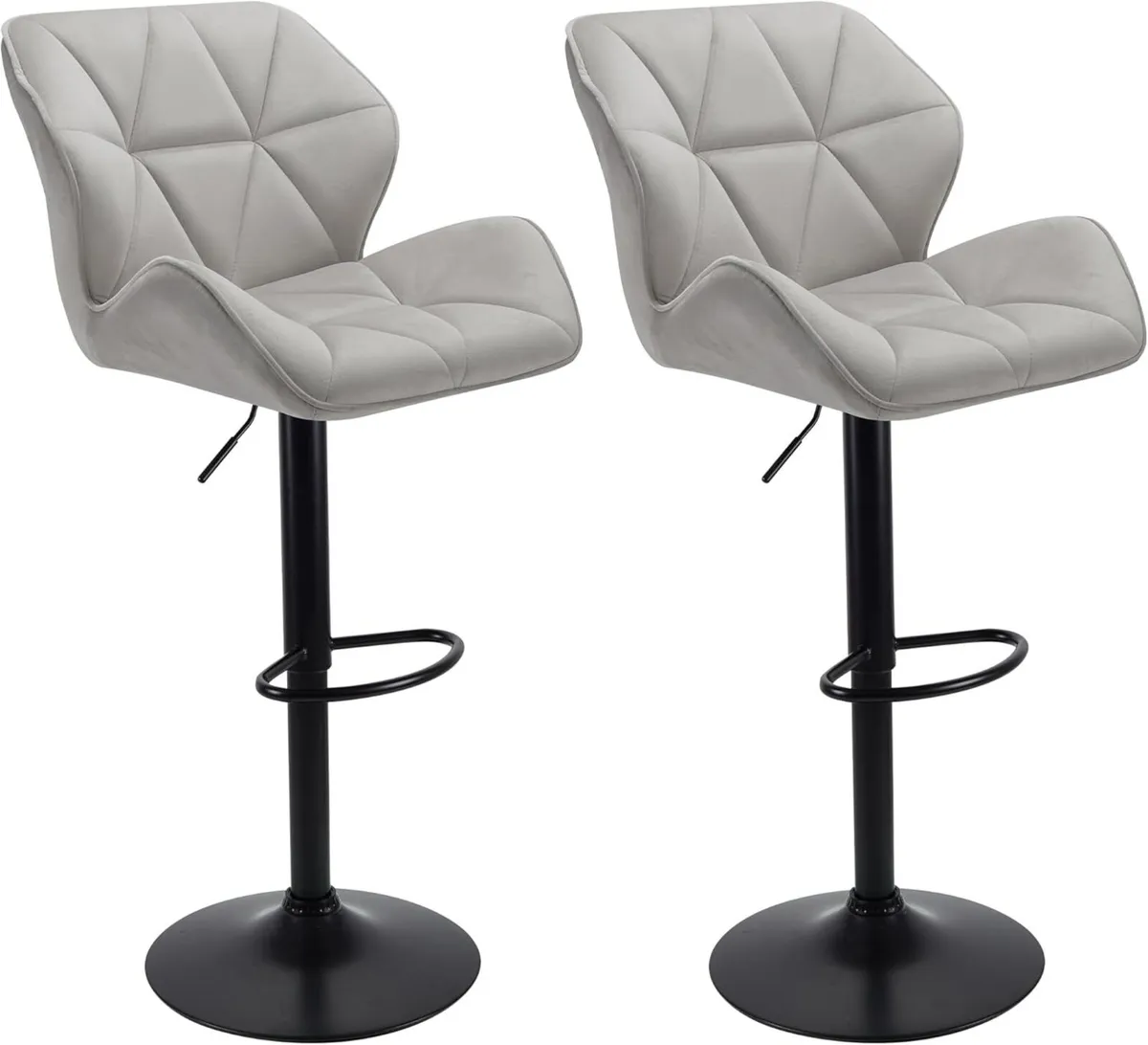 Set of 2 Velvet Bar Stools Adjustable High - Image 1
