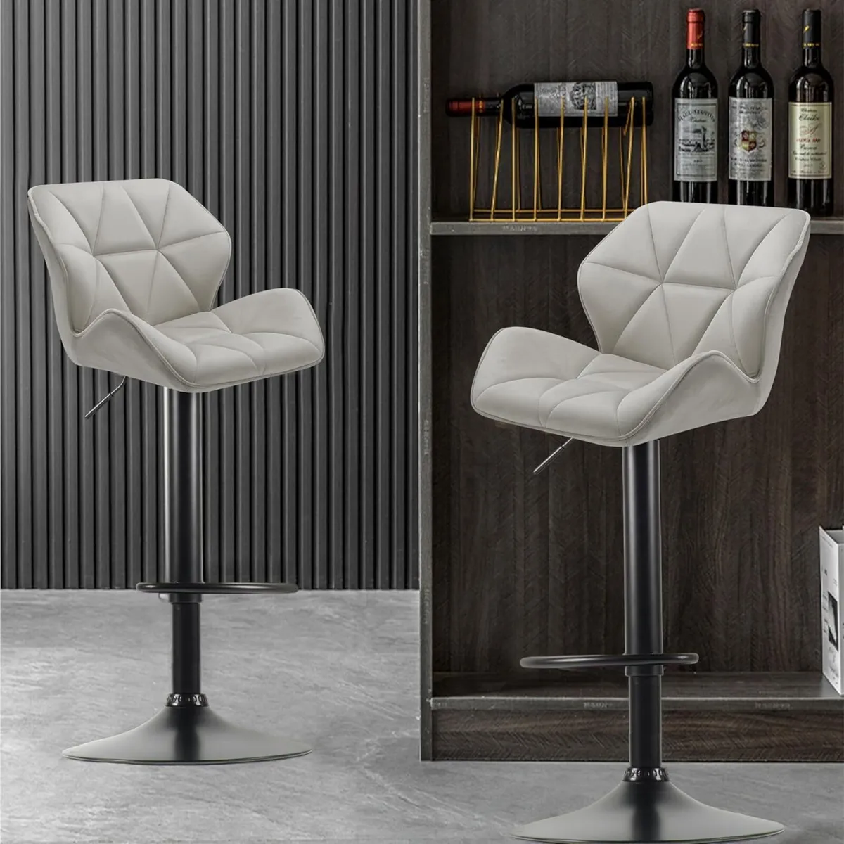 Set of 2 Velvet Bar Stools Adjustable High - Image 2